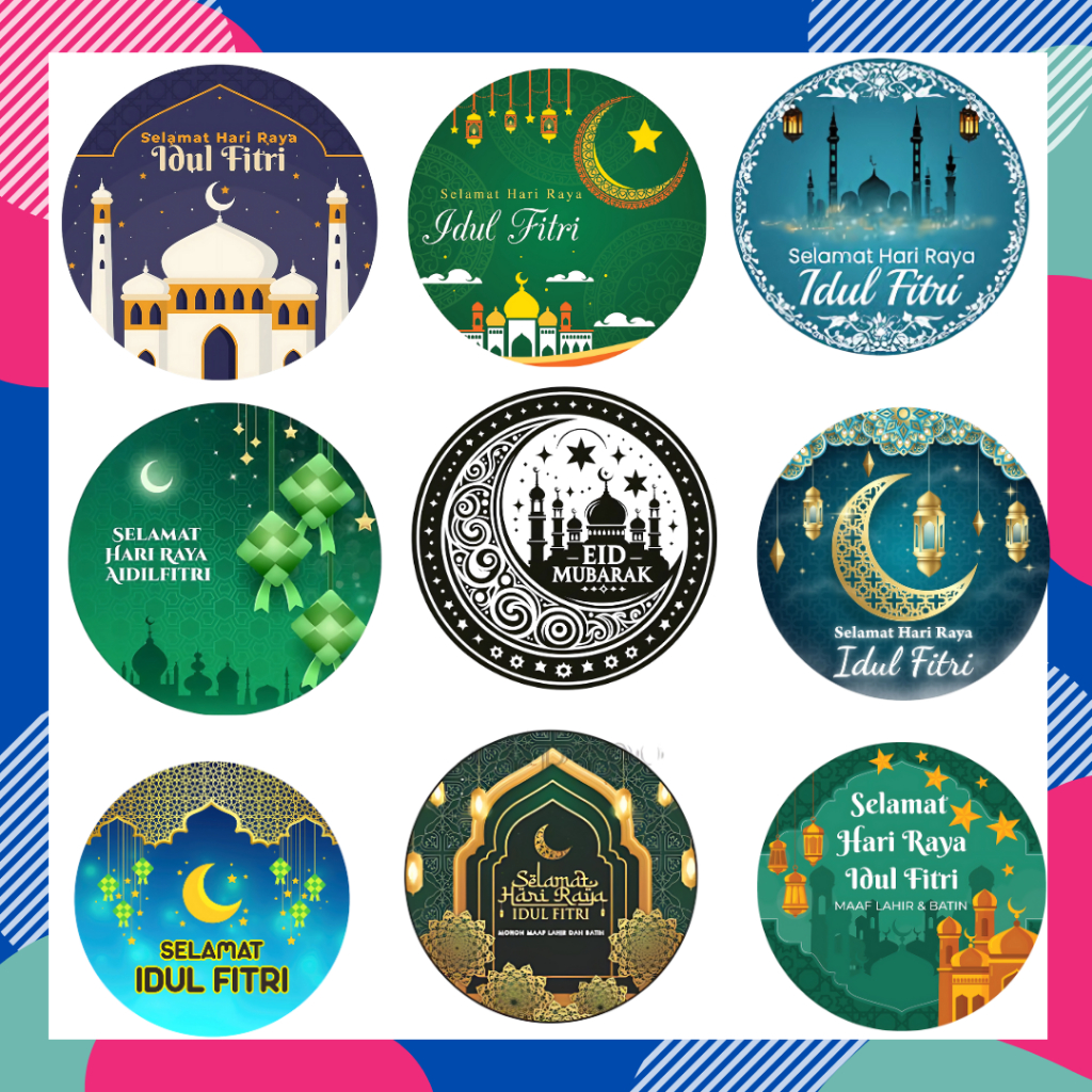 

(HARGA PER PCS )STIKER EDISI IDUL FITRI STIKER HAMPERS - STIKER BULAT IDUL FITRI - Model Terbaru