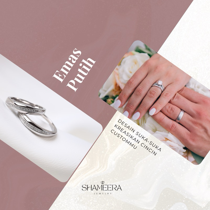 Cincin Kawin Couple Single Emas Putih Custom Design Nikah Tunangan Custom Model Ukir Nama