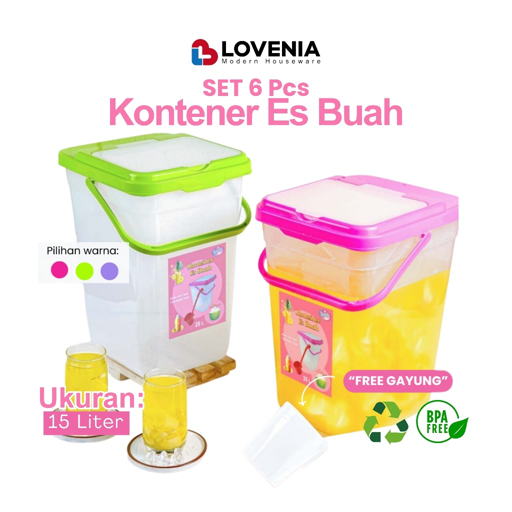 Lovenia [ Min. 6Pcs ] Toples Es Buah 15 Lt Bonus Gayung / Tempat Es buah Prasmanan dengan gagang