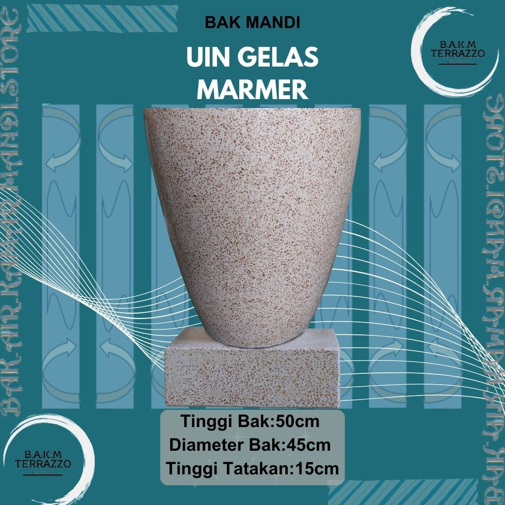 BAK AIR KAMAR MANDI | BAK MANDI TERASO | GENTONG MINIMALIS CANTIK | TIPE UIN GELAS BATU MERAH/MARMER