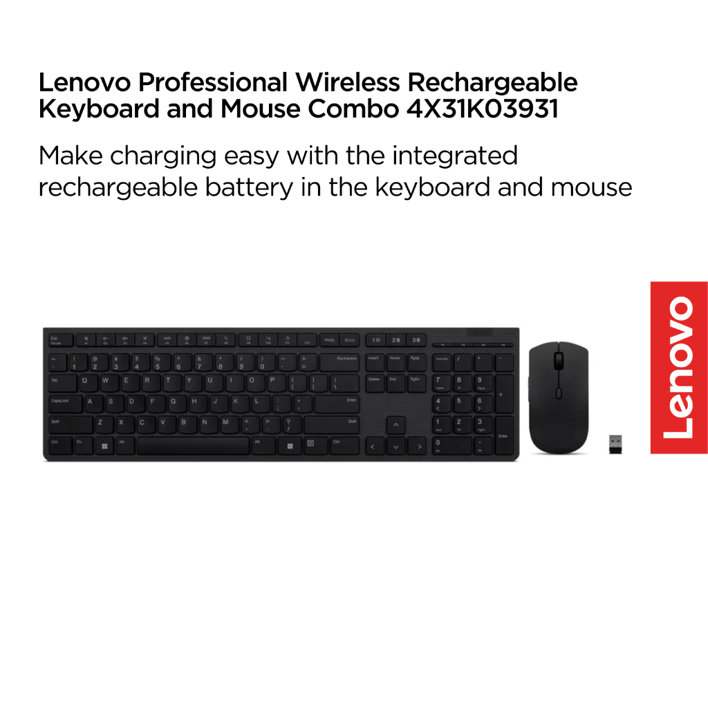 Lenovo Professional Wireless Rechargeable Combo Keyboard and Mouse US English 4X31K03931 Grey