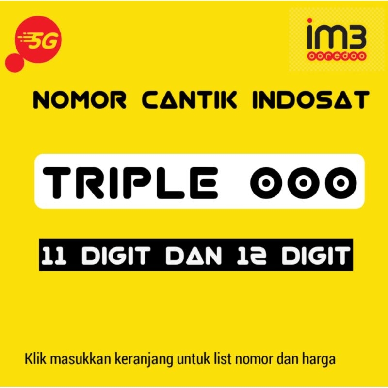 Nomor Cantik Indosat Im3 Triple 000 Ekor 1000 3000 4000 5000 6000 7000 8000 9000 Ribuan Belakang 000