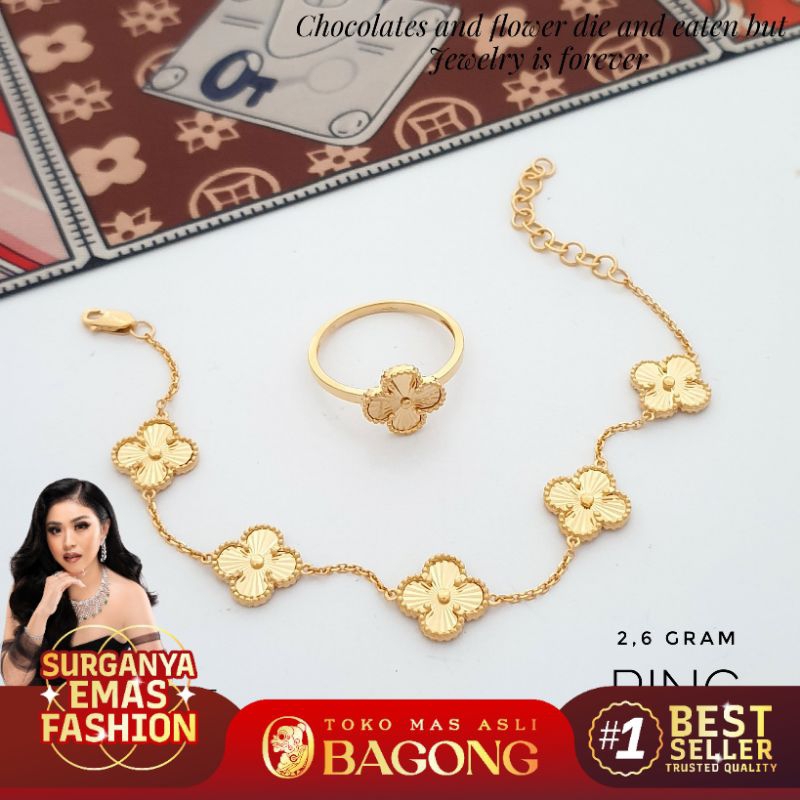 GELANG FASHION CLOVER ARSIR 17K/750-ASLI BAGONG GOLD BAGONG EMAS