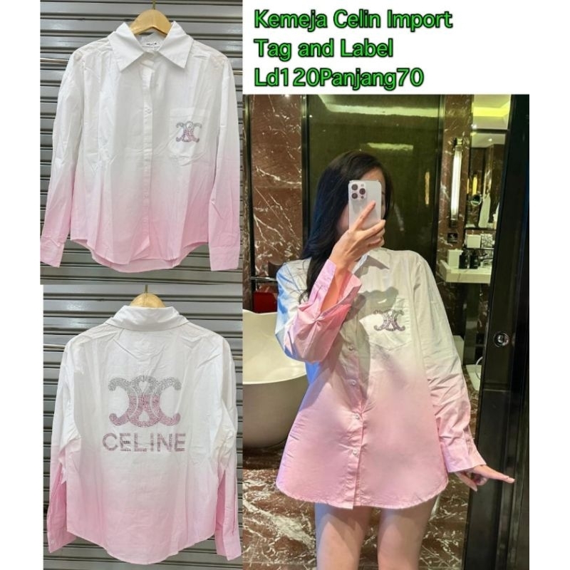 Kemeja Wanita Pink Oversize Import