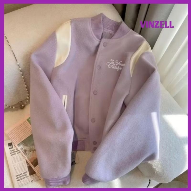 JAKET VARSITY LILAC BIGSIZE (S-6XL) JACKET BASSEBALL BOY GIRL JE VOUS ADORE PURPLE UNGU TUA BIGSIZE 