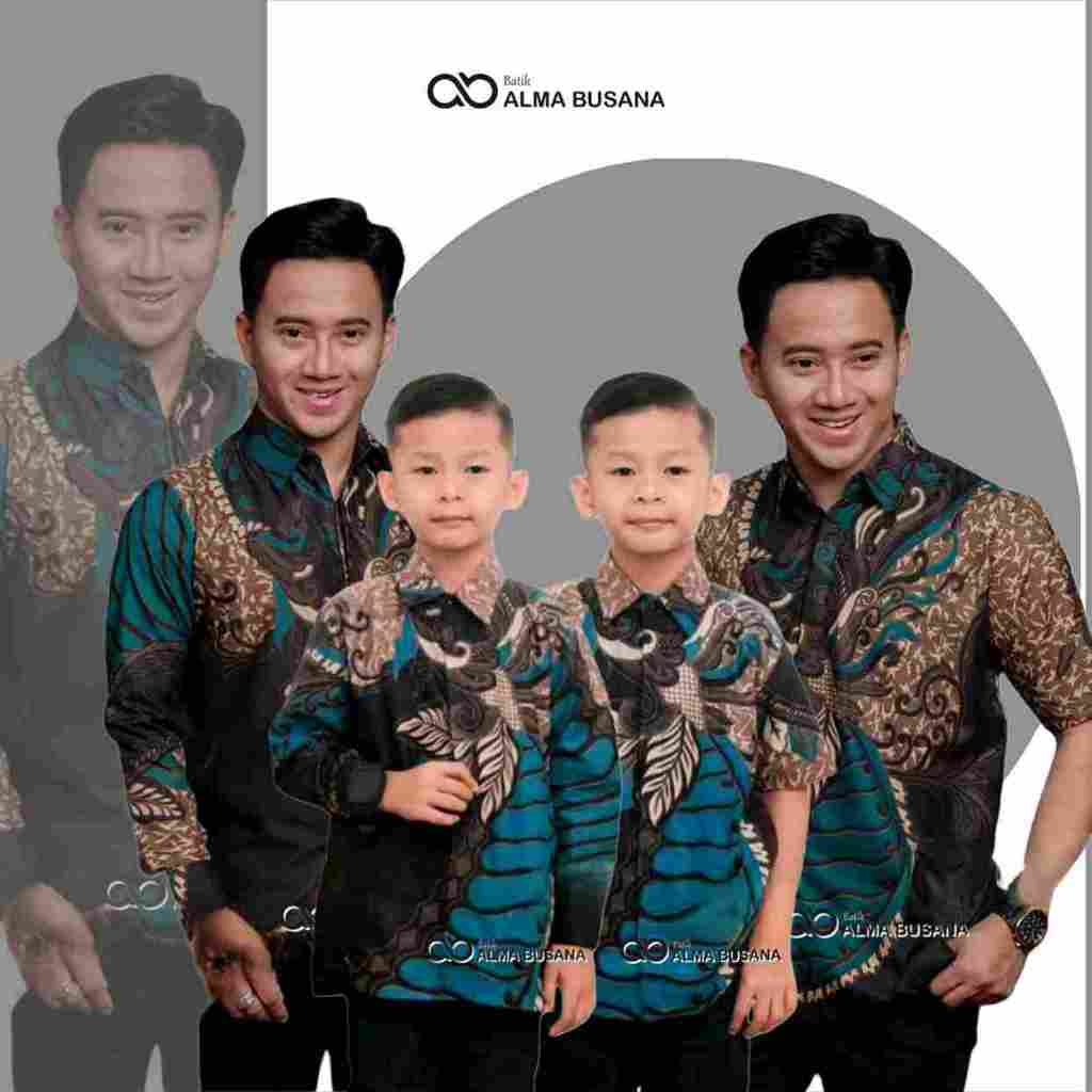 Kemeja Batik Anak Laki Laki Lengan Panjang Warna Hijau Batik Pria Dewasa Couple Batik Ayah dan Anak 