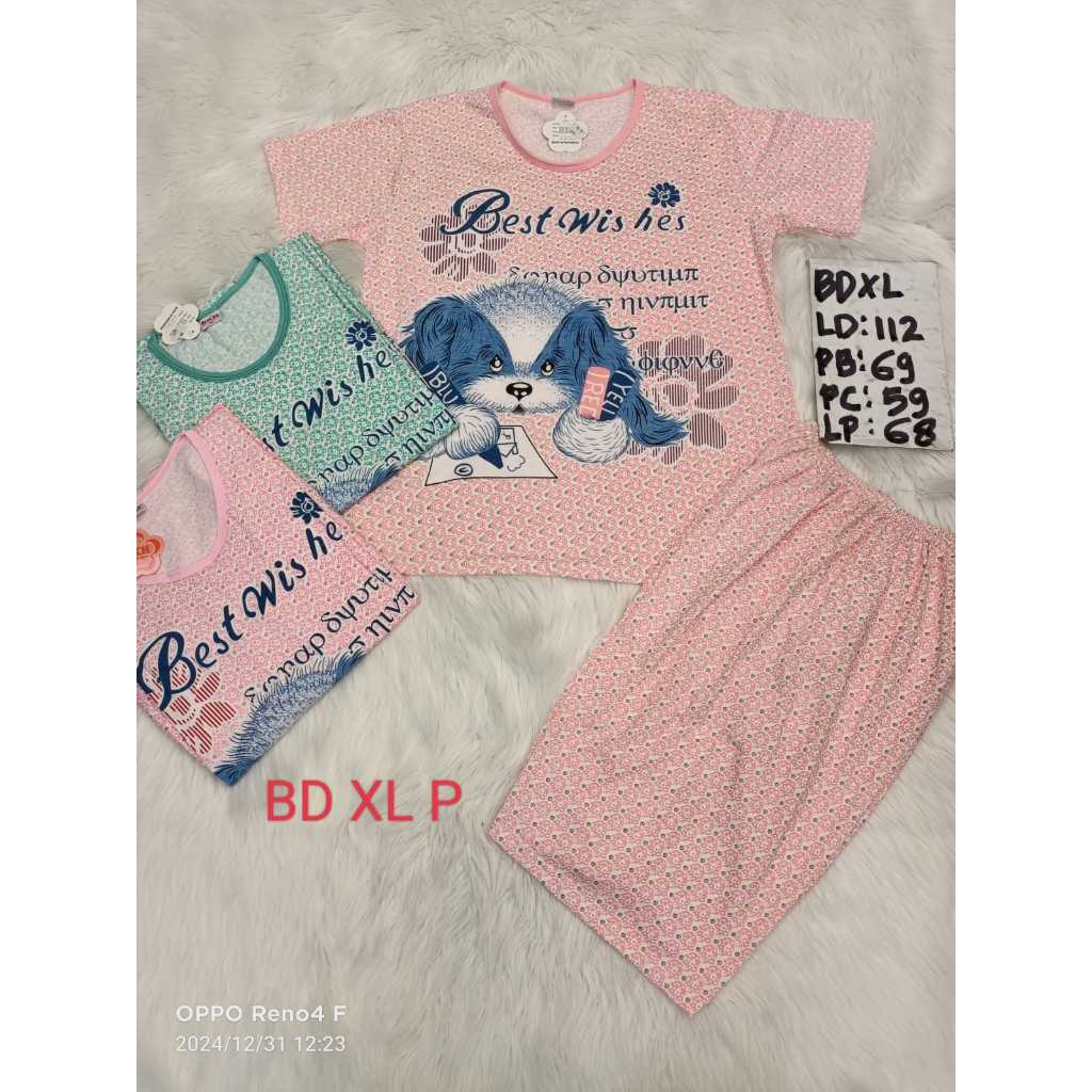 BD BKH 7079 Baju Pakaian Tidur Wanita Dewasa Set PIYAMA  Baju Lengan Pendek Celana Ponggol  Piyama I