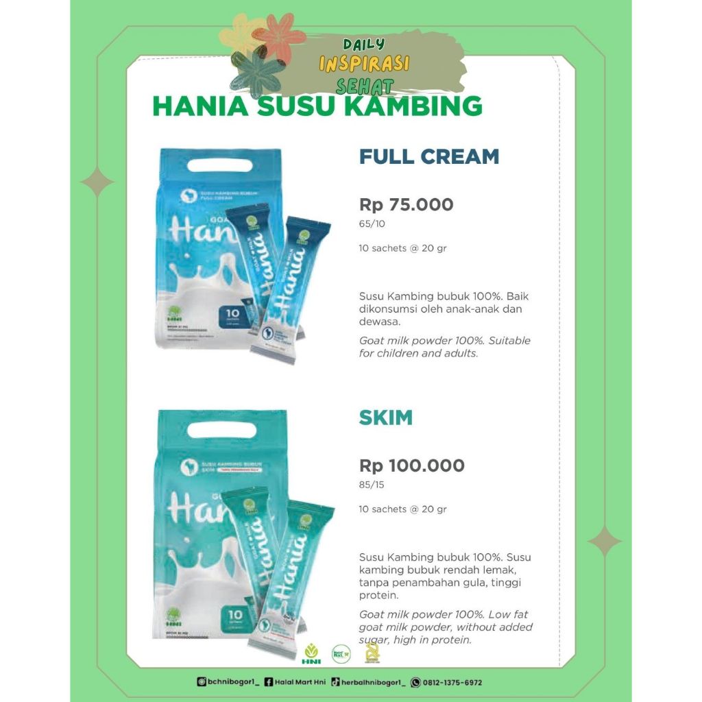 

Hania Susu Kambing Full Cream & Skim