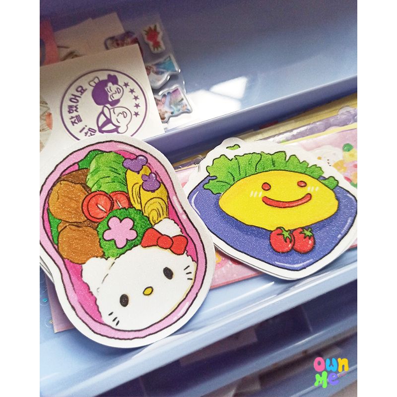 Cute food sticker (omurice & bento) glitter laminated