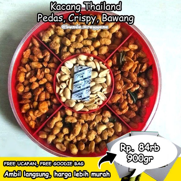 

KACANG THAILAND SEKAT 5 tray parsel lebaran hampers toples cantik (3 rasa original crispy, bawang dan pedas) bukan mede ya, ini adiknya mete