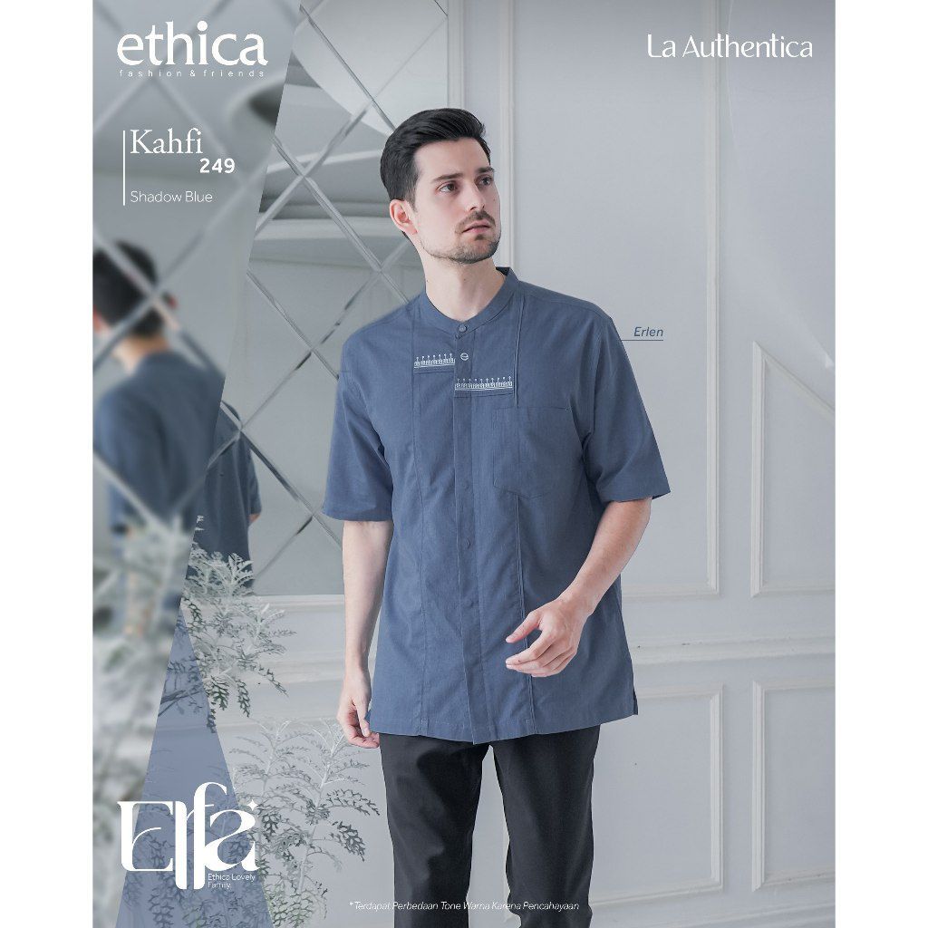 Ethica Sarimbit Elfa 279 Shadow Blue Gamis dan Koko Couple Keluarga