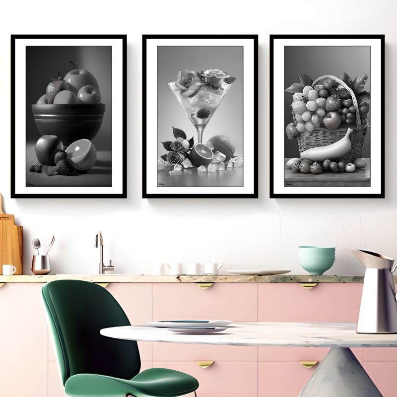 HIASAN DINDING AESTHETIC BUAH HITAM PUTIH DEKORASI RUANGAN KAMAR RUMAH TEMA HITAM PUTIH WALLDECOR B&