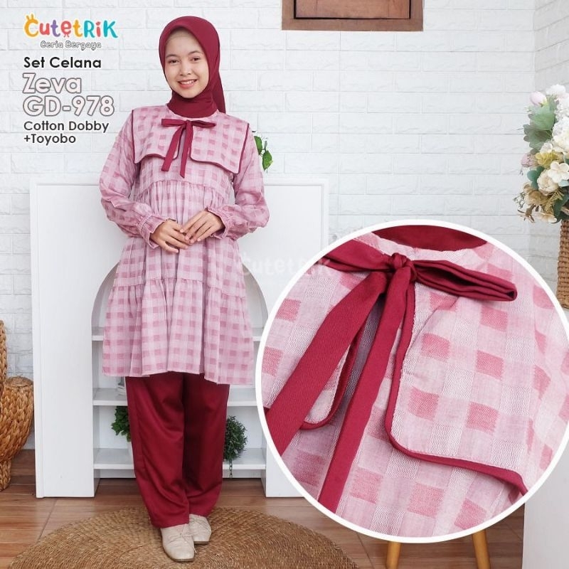 [Bisa COD] One Set Korean Style Setelan Anak Tunik dan Celana Cutetrik Zeva GD978 Usia 8 9 10 11 12 