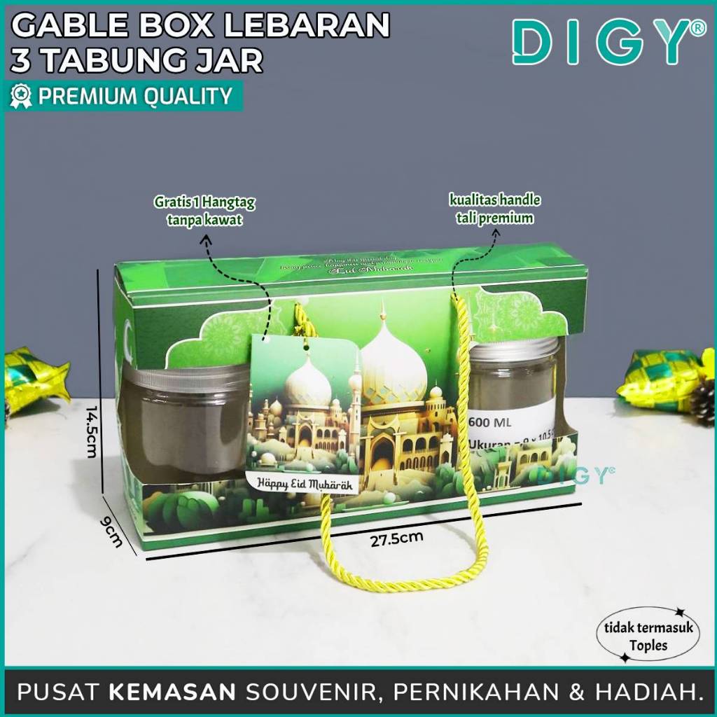 

Gable Box 3 Toples Jar 600ml / Box Souvenir Lebaran / Kotak Kue Idul Fitri / Box Kue Toples / Paper Box / Box 3 Jar / Dus Kue Toples