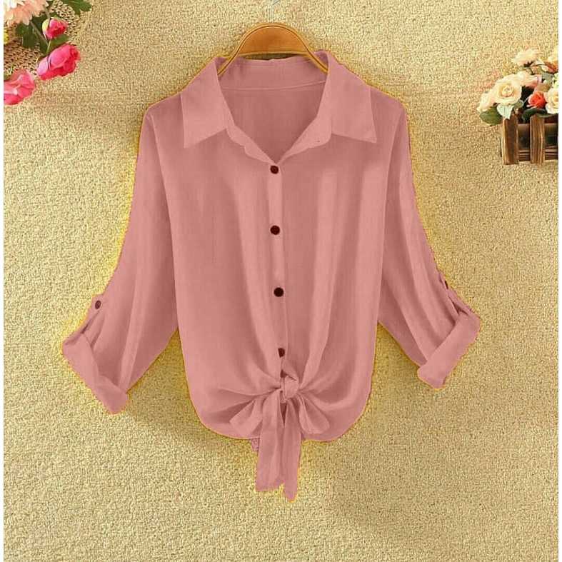 Sinar Abadi Shop BISA GOSEND Kemeja Sella Polos Import / Hem Wanita lengan Panjang Style korea / Ata