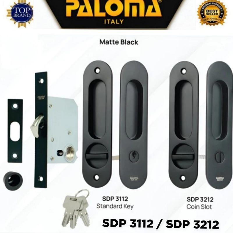 Handle Tanam Pintu Sliding Set Kunci Paloma Kunci Pintu Geser Set Paloma SDP 3212 (Coin Slot ) Matte
