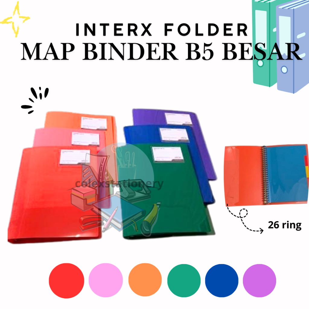 

[1 PC] Map Binder / Binder Note Tempat Binder 6 Warna Ukuran Besar B5 Isi 26 Ring + Pembatas Binder InterxFolder