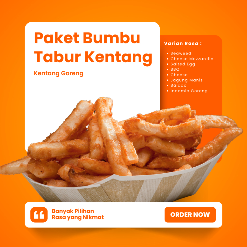 

PAKET BUMBU TABUR KENTANG GORENG RASA KEJU, BARBEQUE, SALTED EGG, SEAWEED, BALADO, JAGUNG MANIS, MOZARELLA, MIE GORENG | BUMBUTABUR SHIHLIN 30G (8 RASA)