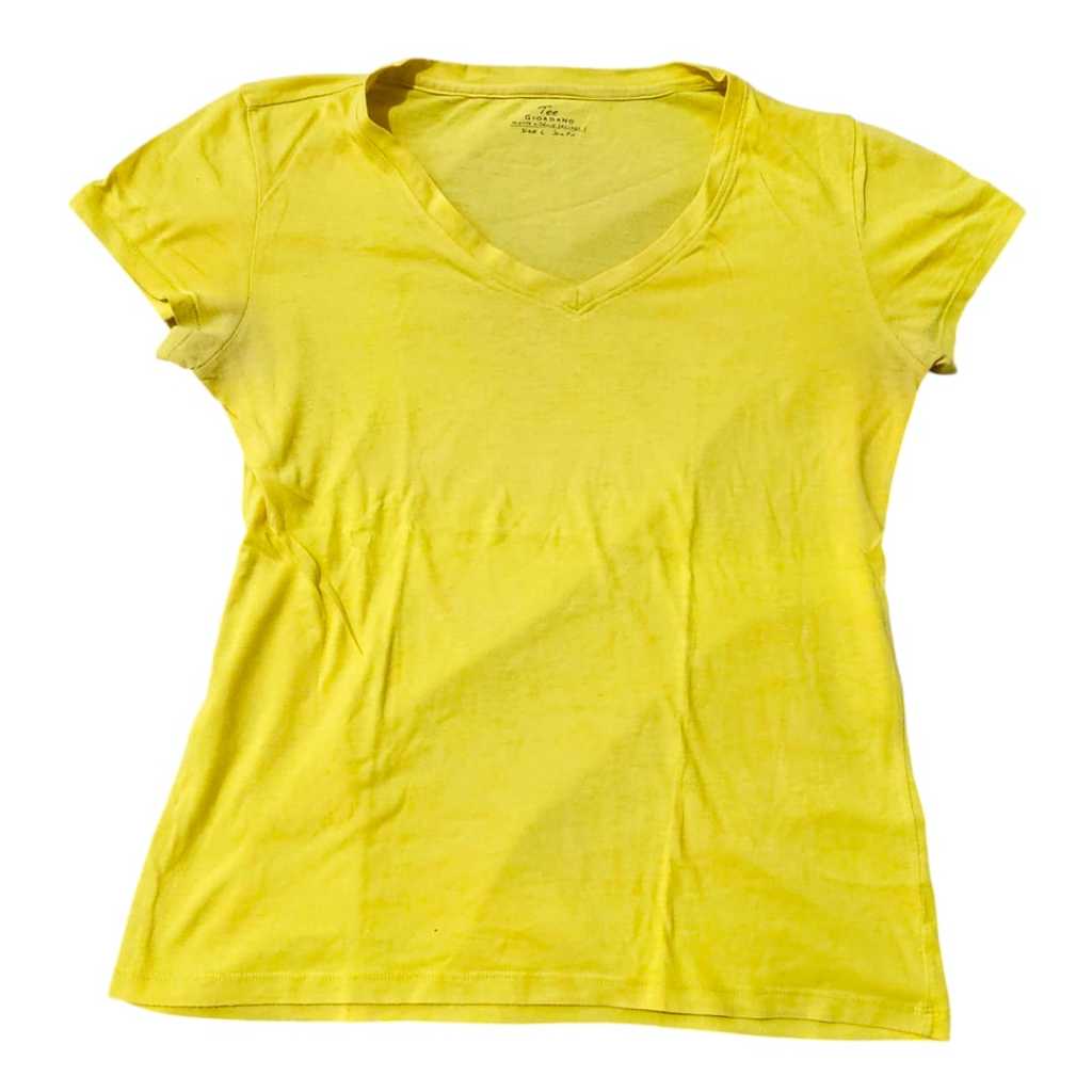 QQ Kaos Wanita Cewek Warna Kuning Lemon Size L SLIM FIT GIORDANO TEE