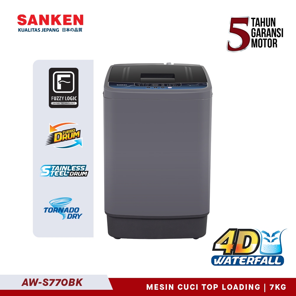 Sanken Mesin Cuci 1 Tabung AW-S770BK Top Loading 7Kg Dark Gray