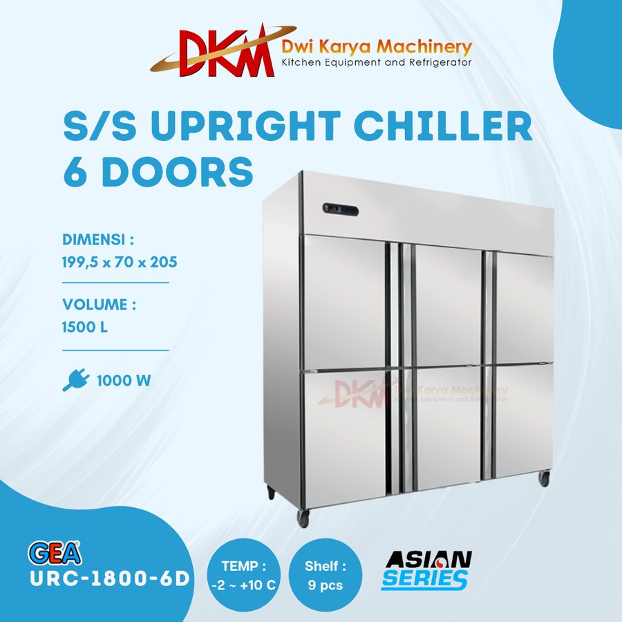 GEA Stainless Steel Upright Chiller URC-1800-6D Asian Series 6 Doors
