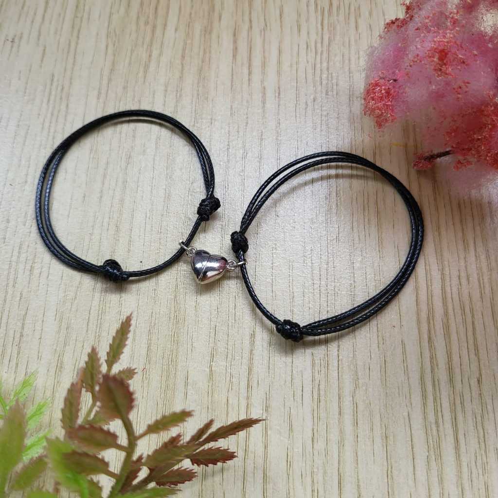 Gelang Couple Magnet Love Polos [2Pcs] 1 Pasang Tali Korea 1.5mm Hitam
