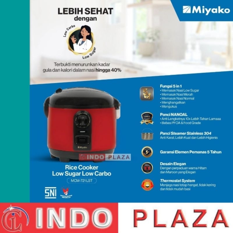 RICE COOKER MIYAKO MCM-721LST LOW SUGAR 1.8 Liter 5 in 1