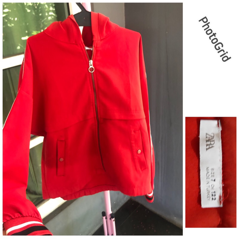 jaket hoodie anak perempuan Zara Merah