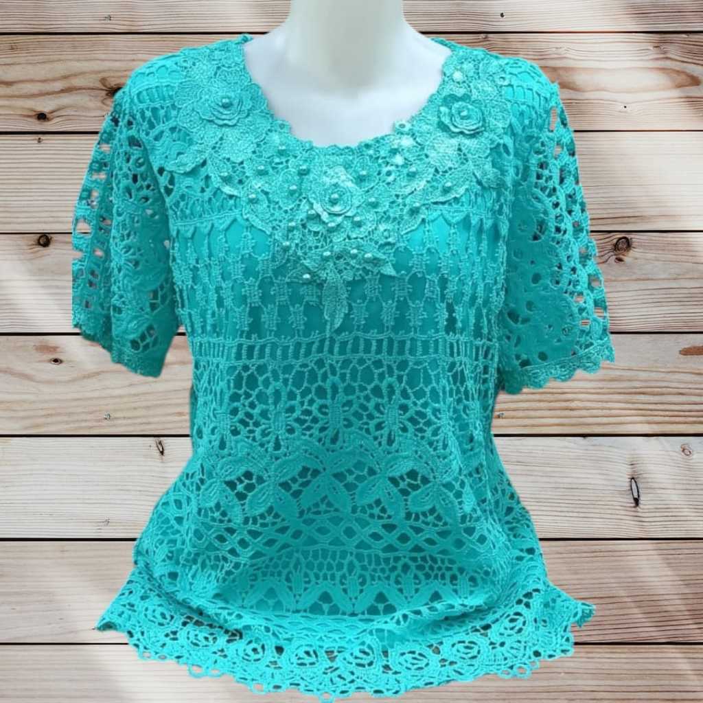 D 533695 mute  atasan wanita brukat terbaru / blus lengan pendek cewek brokat