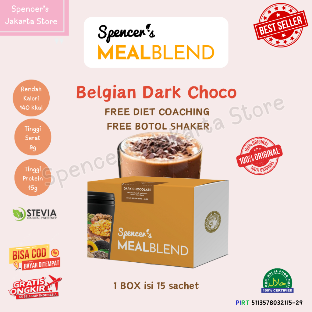 

Spencer's Mealblend Multigrain BELGIAN DARK CHOCOLATE - 1 Box isi 15 Sachet + BONUS SHAKER
