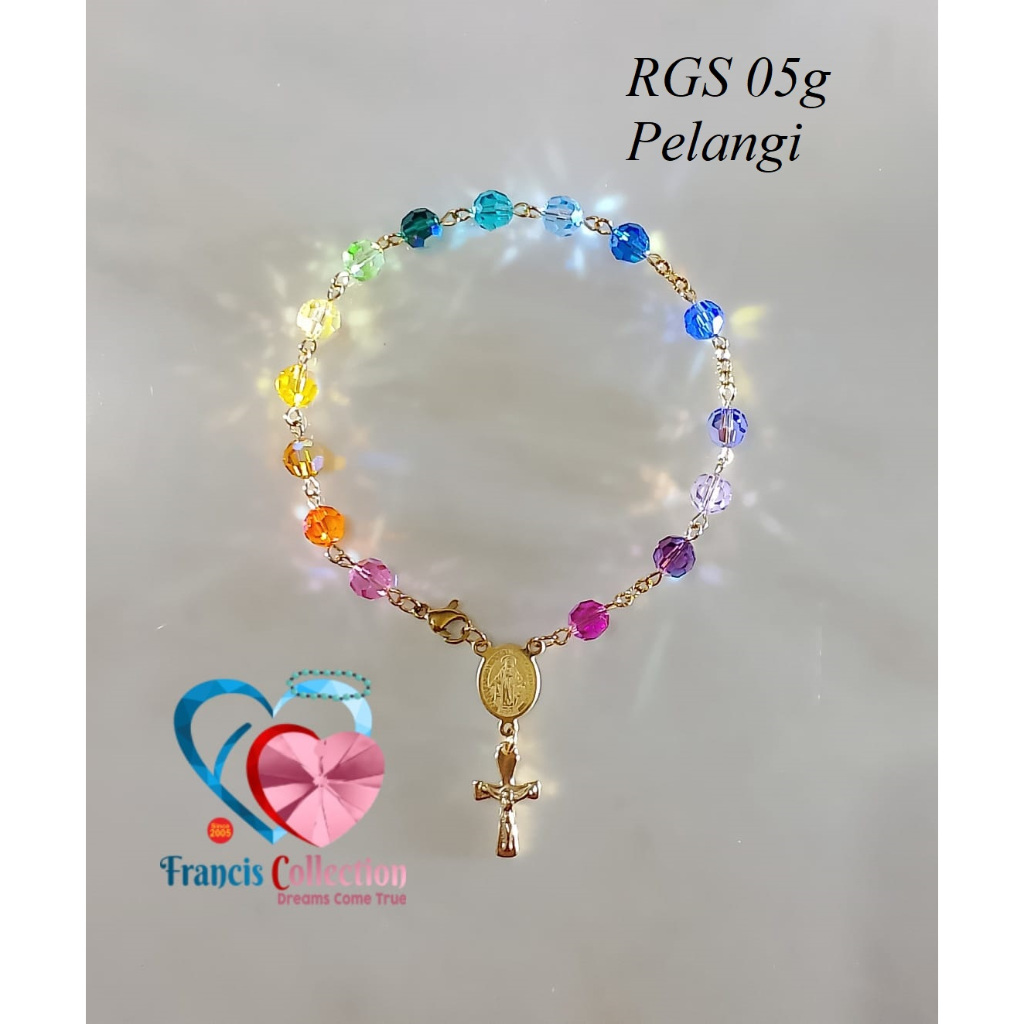 Francis Collection. RGS 05g. Gelang Rosario Swarovski asli model Bulat 6mm. Ikat Stainless Steel Ant