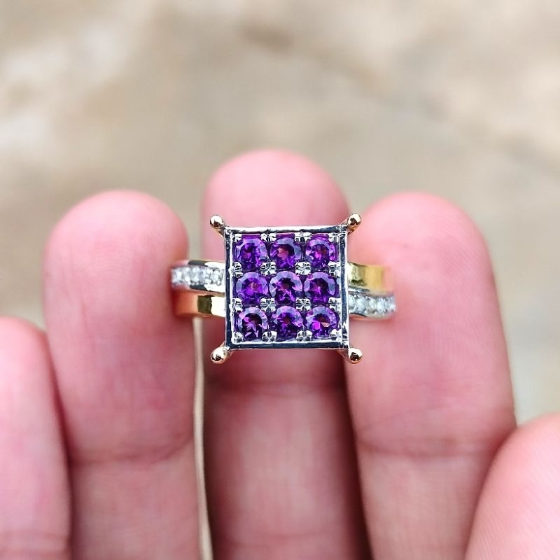 Cincin Wanita Batu Kecubung Samping Berlian