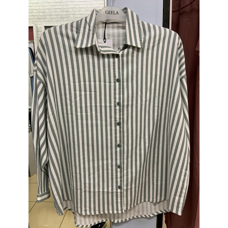KEMEJA OVERSIZE  SALUR HIJAU ORIGINAL GEELA