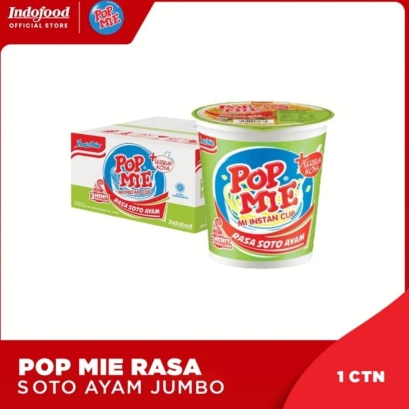 

[ 1 Ctn isi 24 Pcs ] Pop Mie Instan Rasa Soto Ayam Jumbo 75 gr