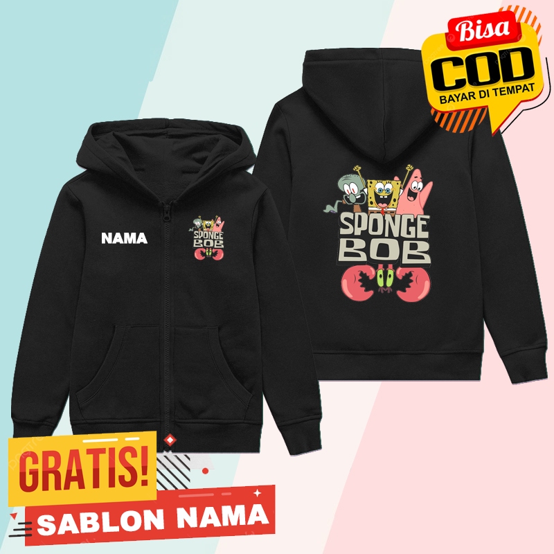Jaket Hoodie Zipper Anak Spongebob Squarepants Karakter / Jaket Sleting Anak Laki Laki & Perempuan C