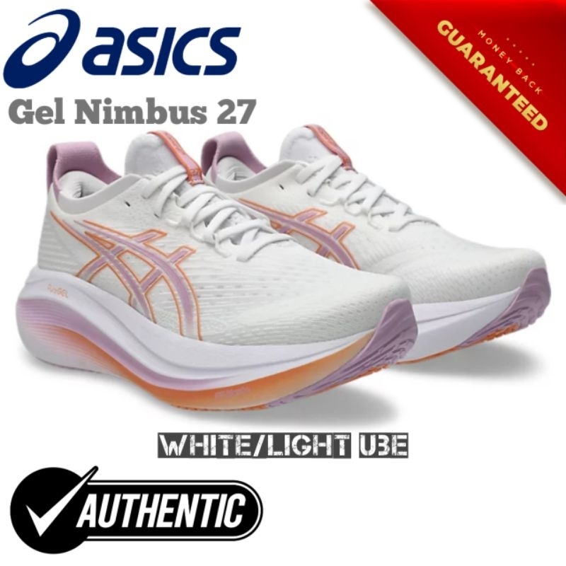 Sepatu Running Women's Asics Gel Nimbus 27 White Light Ube Terbaru Original 100%
