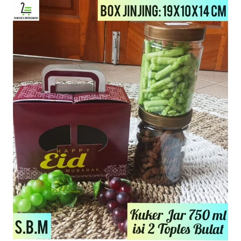 

Box Jinjing Jar 750 ml isi 2 Toples Bulat Uk: 19x10x14 cm( Premium Burgundy)/Kardus/Lebaran/idulfitri/boxkuekering/eidmubarak
