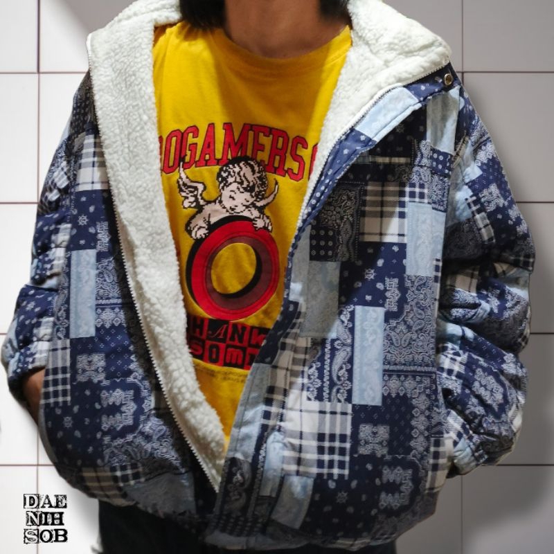 Cm bandana paisley jacket motif pattern jaket full sherpa tebal boxy vintage vtg work casual hip hop
