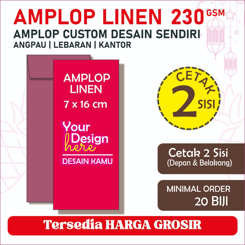 

Amplop Lebaran Linen Panjang Besar 7x16 cm | Amplop Idul Fitri Custom Design Suka Suka | Cetak Amplop Desain dari Pembeli | Amplop Lebaran Angpau Idul Fitri Panjang