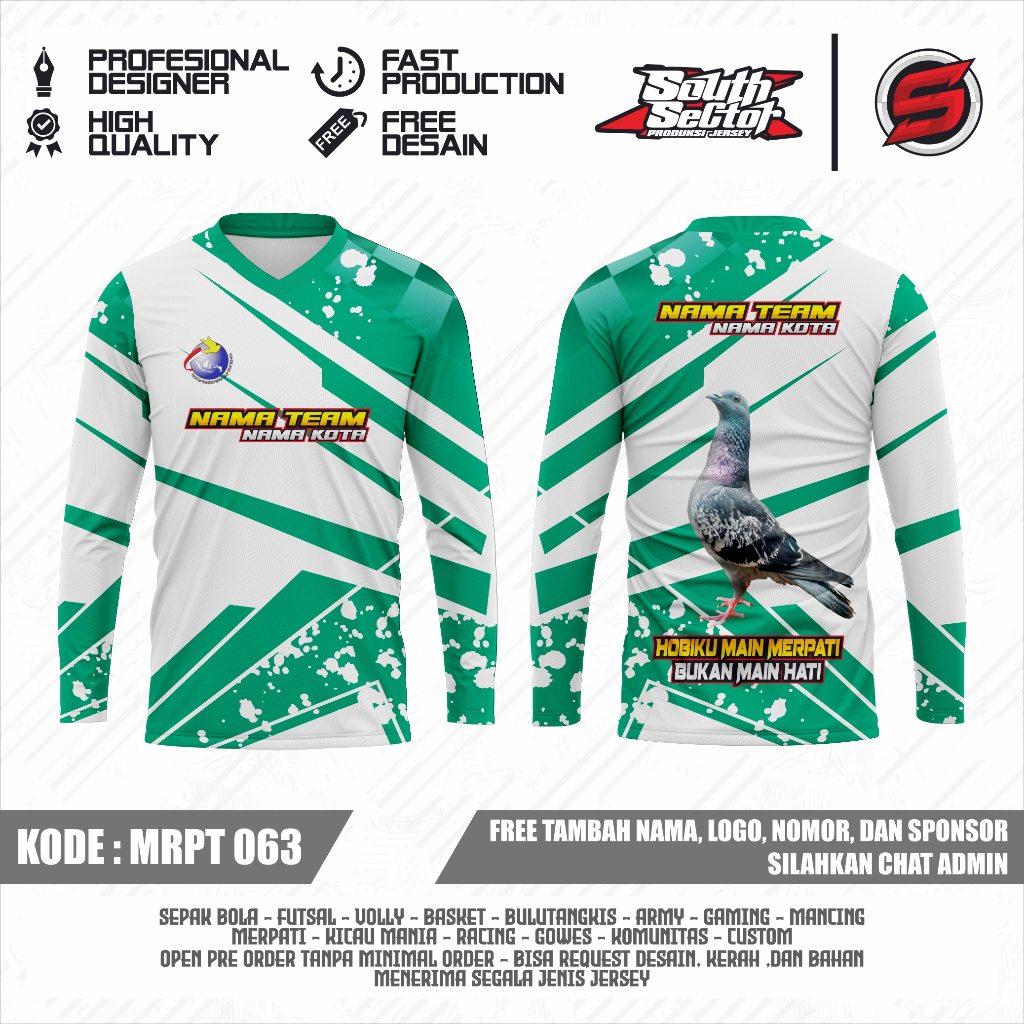 Jersey Merpati Balap - Custom Desain - Putih Hijau