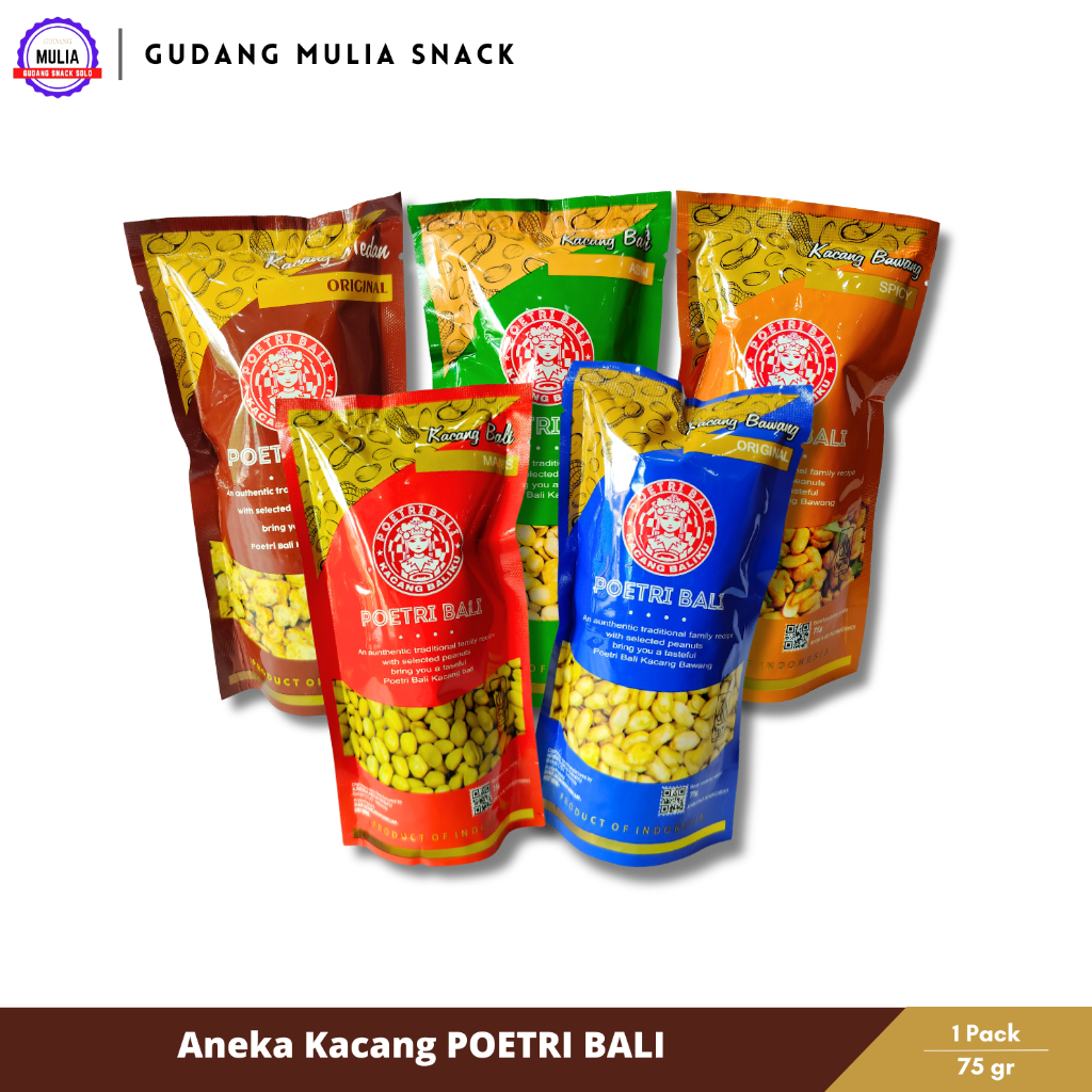 

POETRI BALI Kacang Bali Asin & Manis | Kacang Bawang Original & Pedas | Kacang Medan