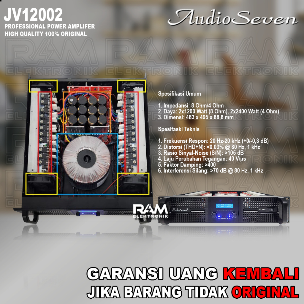 Power Amplifier 2 Channel AUDIO SEVEN JV12002 | JV 12002 Original 2 x 1200 Watt