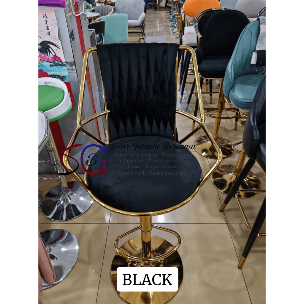 KURSI BAR PUTAR TANGAN CHROME EMAS / KURSI BAR TINGGI KURSI CAFE BARSTOOL / KURSI BAR MEWAH IMPORT /