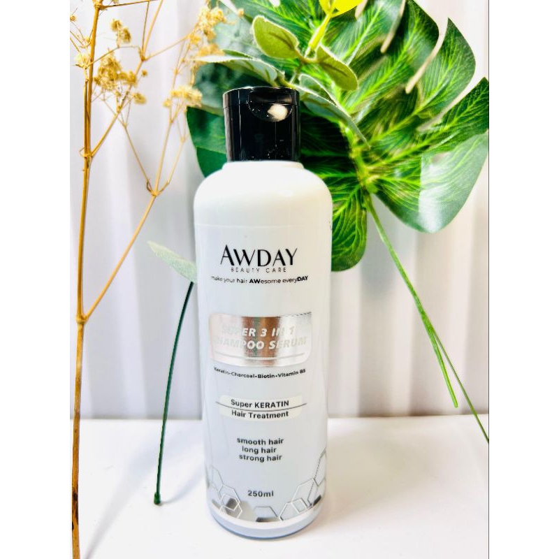 [SIAP KIRIM] Awday SUPER 3in1 shampoo serum 250ml Keratin Sampo