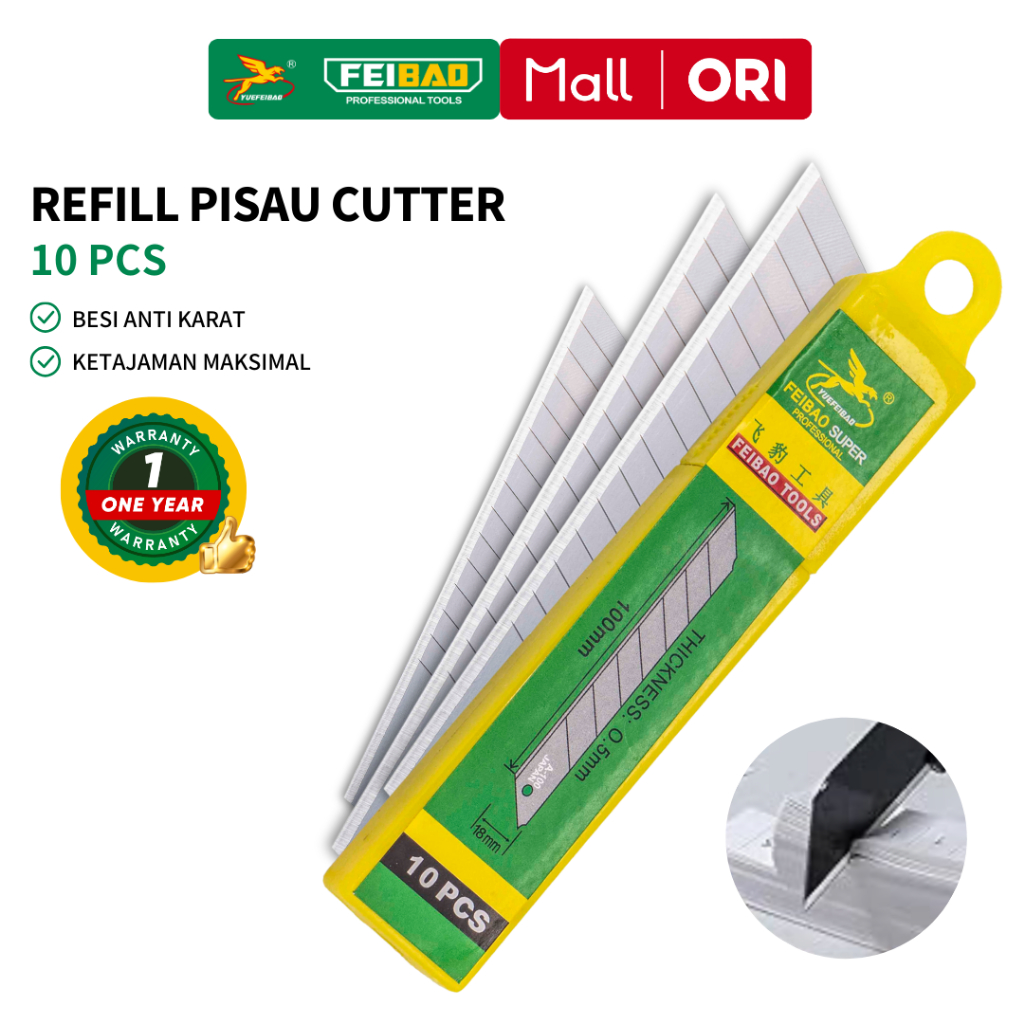 

Feibao Refil Isi Pisau Cutter / Isi Ulang Cutter / Knife Blade Refill 10 PCS / 14 Bagian / F32-0098A