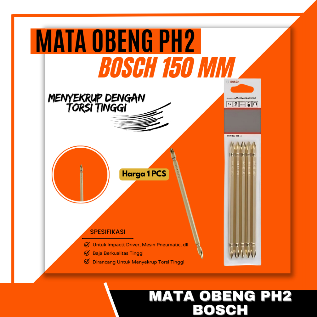 Mata Obeng Angin PH2 150mm Double Ended Screw Driver Bits Universal Mata Obeng Angin Panjang Magnet 