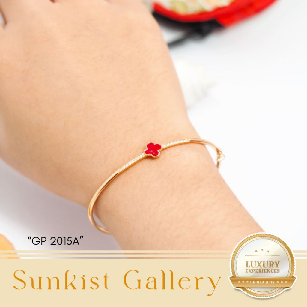 GELANG WANITA EMAS ASLI MODEL BANGLE CLOVER MEWAH ELEGANT EMAS MUDA KADAR 6K (300) & 8K (375) KODE G
