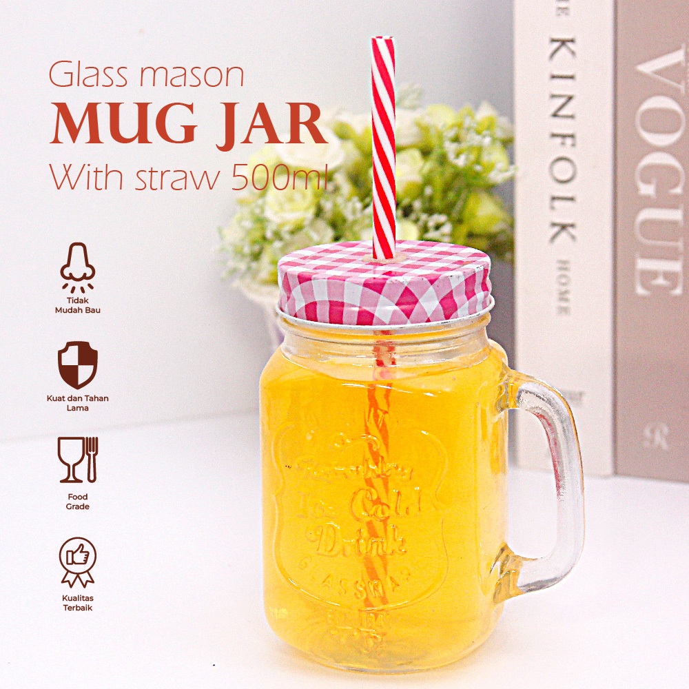 Gelas Minuman Cafe Glass Sedotan Gelas Jar Gelas Kaca Estetik Cafe