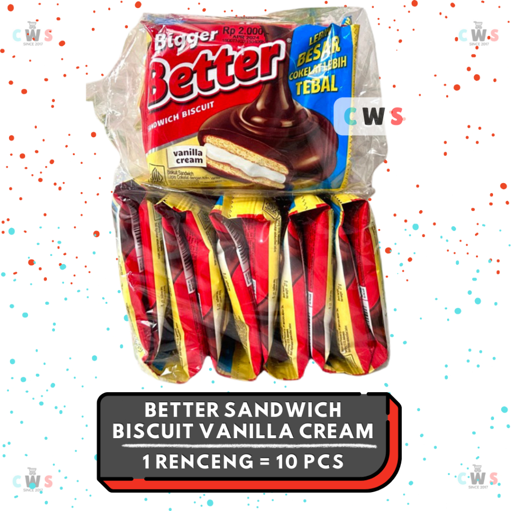 

BETTER Bigger Sandwich Biscuit Vanilla Cream Cokelat Lebih Tebal Sachet - 1 Renceng / 10 Pcs
