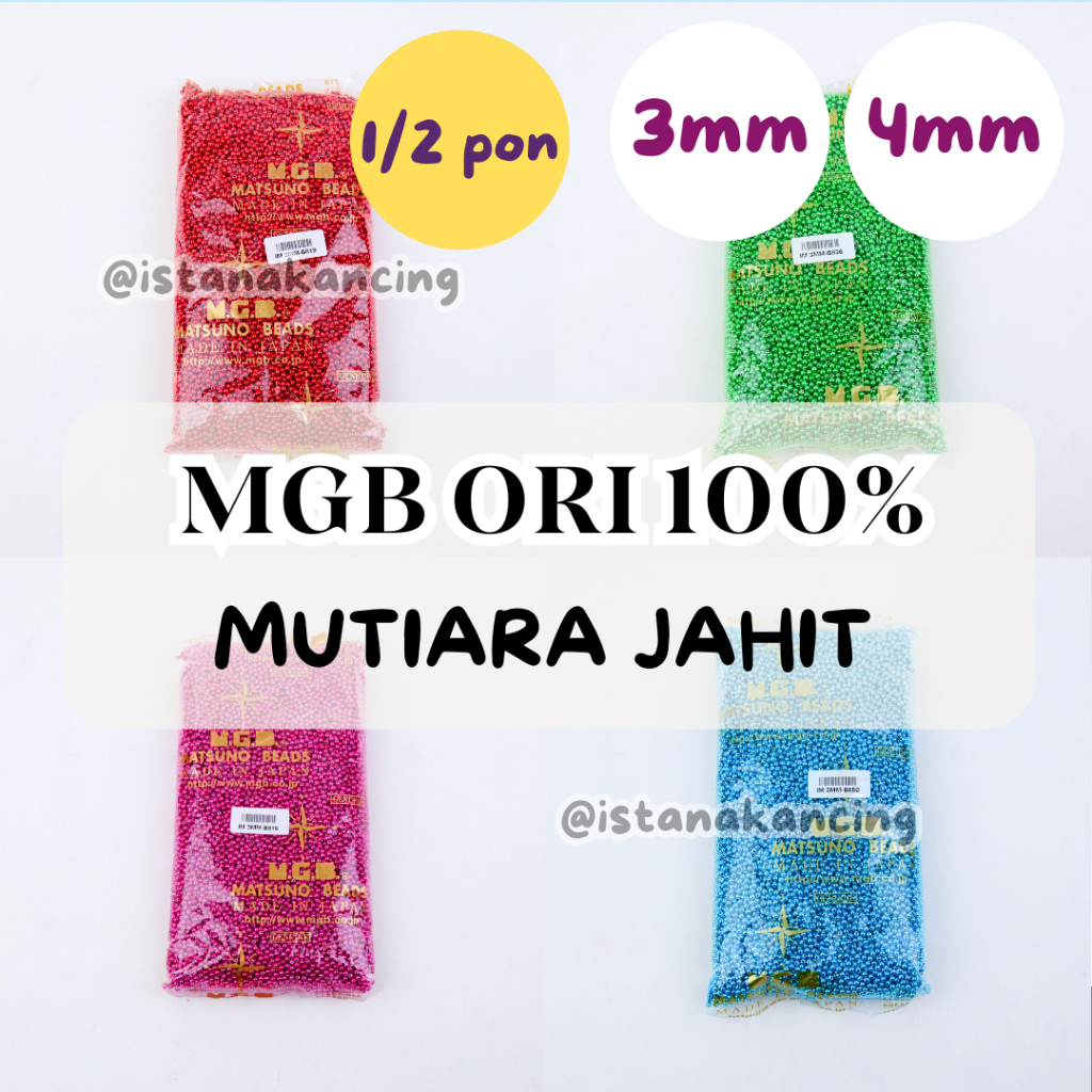 MGB Pearl Mutiara Jahit Asli Original Matsuno Glass Beads Metalik 1/2 PON | Mote Manik-Manik Metalic